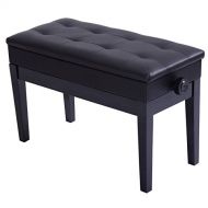 Giantex Piano Bench wMusic Storage Double Duet Solid Wood PU Leather Padded Seat Height Adjustable, Black