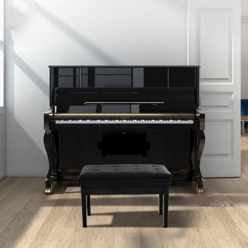 자이언텍스 Giantex Piano Bench wMusic Storage Double Duet Solid Wood PU Leather Padded Seat Height Adjustable, Black