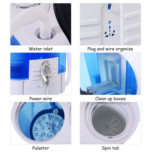 자이언텍스 Giantex 15lbs Portable Mini Washing Machine Gravity Drain Compact Twin Tub Washer Spinner, Ideal for Dorms, Apartments, RVs, Camping