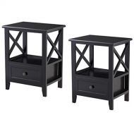 Giantex Nightstand Set of 2 End Tables W/Storage Shelf and Wooden Drawer for Living Room Bedroom Bedside Accent Home Furniture Side Table (Black)