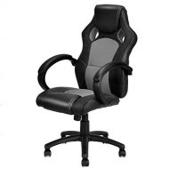 Giantex Gaming Chair Racing Style High Back Executive Office Chair Height Adjustable Ergonomice Desk Chair wPadded Armrests, Mesh Bucket Seat and Lumbar Support (Gray)