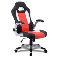 Giantex Ergonomic Gaming Chair High Back Leather Computer Executive Chair, Racing Style Bucket Seat Adjustable Swivel Chair, Office Desk Chair Video Game Chairs wArmrest (Red)