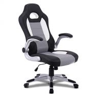Giantex Ergonomic Gaming Chair High Back Leather Computer Executive Chair, Racing Style Bucket Seat Adjustable Swivel Chair, Office Desk Chair Video Game Chairs wArmrest (Gray)