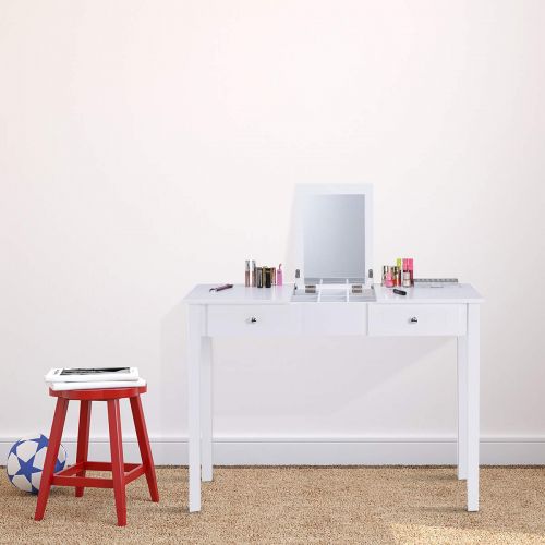 자이언텍스 Giantex Vanity Set Makeup Table with Mirror, Cushioned Stool Bench Chair for Home Bedroom 9 Middle Storage Organizers for Jewelry Cosmetics Vanities Dressing Tables with 2 Drawers