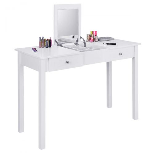 자이언텍스 Giantex Vanity Dressing Table with Flip Makeup Mirror, Simple Style Multifunctional as Writing Desk with 9 Removable Divider Organizers for Storage, Vanity Tables Organizer w/ 2 Dr