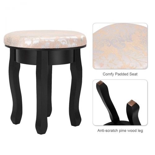 자이언텍스 Giantex Vanity Makeup Table Set Bedroom Furniture with Cushioned Padded Stool & 5 Drawer Round 360 Degree Rotation Swivel Mirror Dressing Table Stool Wooden Vanity Set (Black with