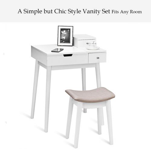 자이언텍스 Giantex Vanity Table Set with Mirror Stool, Folding Top Flip Mirrored Large Storage Organizer for Home Bedroom Chic Furniture Wood Cushioned Bench, Makeup Dressing Table Sets w/ 2