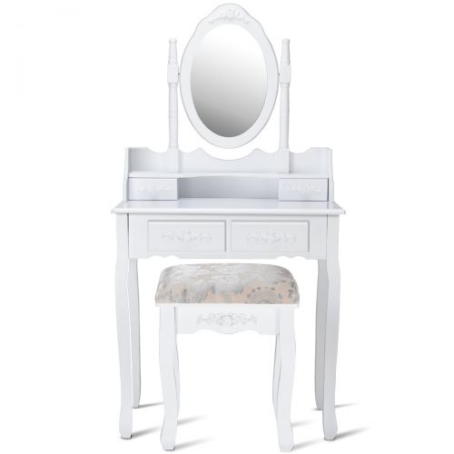 자이언텍스 Giantex White Bathroom Vanity Jewelry Makeup Dressing Table Set W/Stool Mirror Wood Desk (4 Drawers)