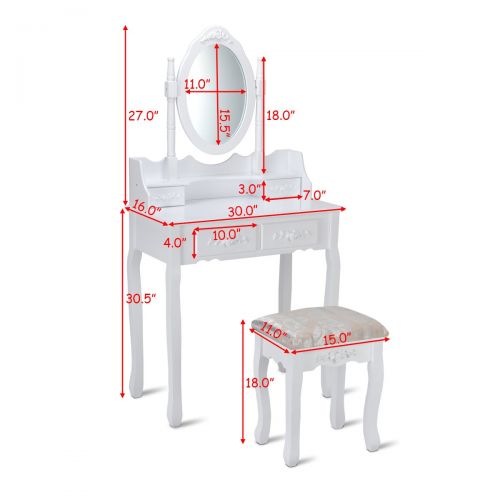 자이언텍스 Giantex White Bathroom Vanity Jewelry Makeup Dressing Table Set W/Stool Mirror Wood Desk (4 Drawers)