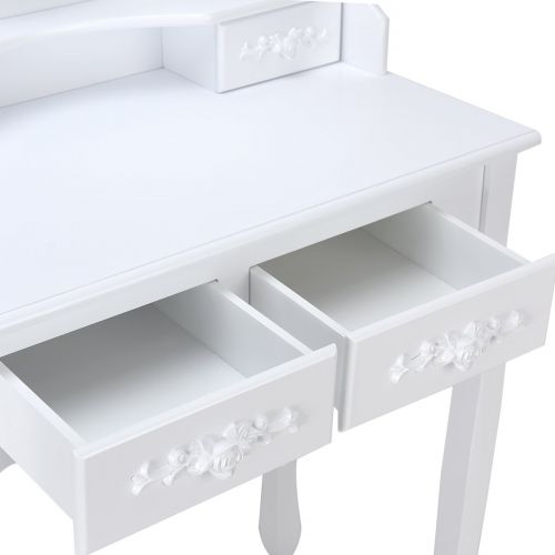 자이언텍스 Giantex White Bathroom Vanity Jewelry Makeup Dressing Table Set W/Stool Mirror Wood Desk (4 Drawers)