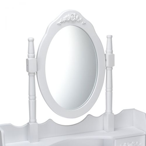 자이언텍스 Giantex White Bathroom Vanity Jewelry Makeup Dressing Table Set W/Stool Mirror Wood Desk (4 Drawers)