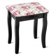 Giantex Vanity Stool Wood Dressing Padded Chair Makeup Piano Seat Make Up Bench w/Rose Cushion (Black)
