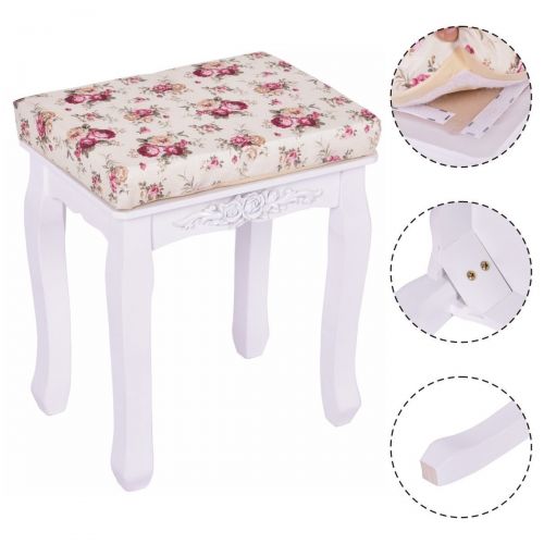 자이언텍스 Giantex White Vanity Stool for Women with Velcro Padded Seat Removable Easy-Cleaning Cushions Comfortable Girls Piano Dressing Table Makeup Desk Bench Chair for Bedroom Bathroom Mo