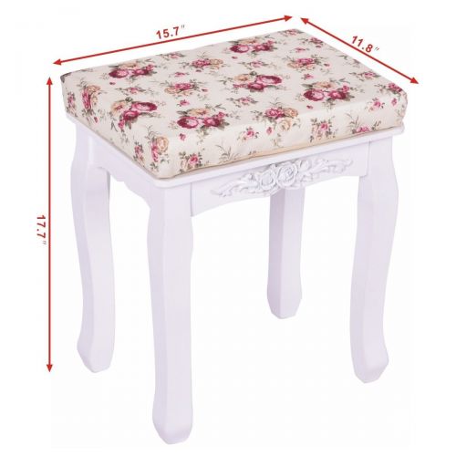 자이언텍스 Giantex White Vanity Stool for Women with Velcro Padded Seat Removable Easy-Cleaning Cushions Comfortable Girls Piano Dressing Table Makeup Desk Bench Chair for Bedroom Bathroom Mo