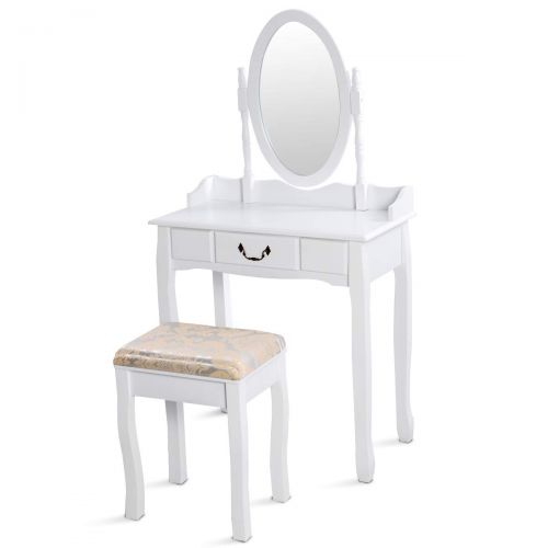 자이언텍스 Giantex White Vanity Table Set with Stool, Dressing Table for Girls Women Mirror Makeup Table Desk Room Vanity Dresser, Large Bedroom Vanities w/Drawer