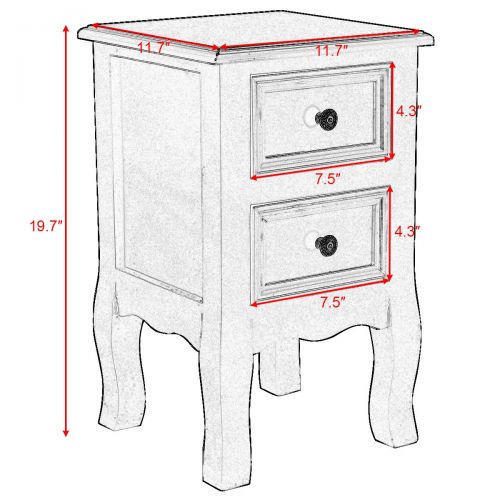 자이언텍스 Giantex Nightstand Wooden Mini W/ 2 Storage Drawers for Living Room Bedroom Kids Room Storage Accent Home Funiture End Table (2, White)