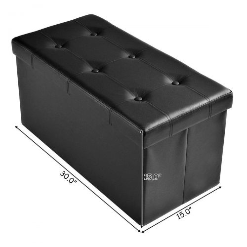 자이언텍스 Giantex 30 L Folding Storage Ottoman Bench, Foldable Faux Leather Pouffe Box Stool Coffee Table Footrest for Hallway,Living Room, Bedroom (Black)