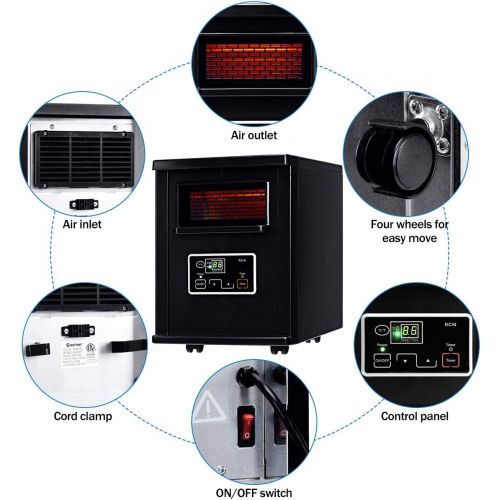 자이언텍스 Giantex 1500W Infrared Space Heater, Portable Infrared Quartz Mini Heater with Digital Thermostat, Remote Control, Timer & Filter Electric Space Heater for Home Office(Black)