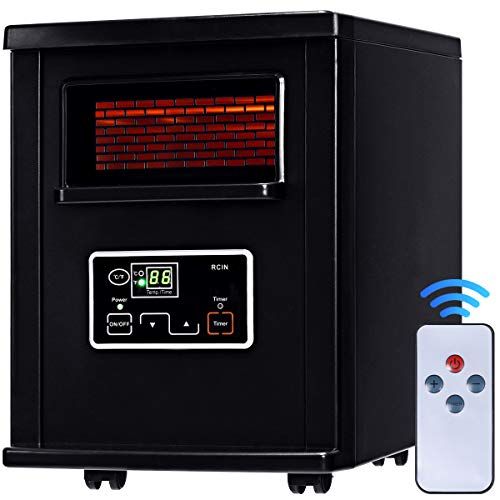 자이언텍스 Giantex Infrared Space Heater, 1500W Portable Quartz Mini Electric Heater with Digital Thermostat, Remote Control, Timer & Filter (Black, 11”x14”x15.2”)