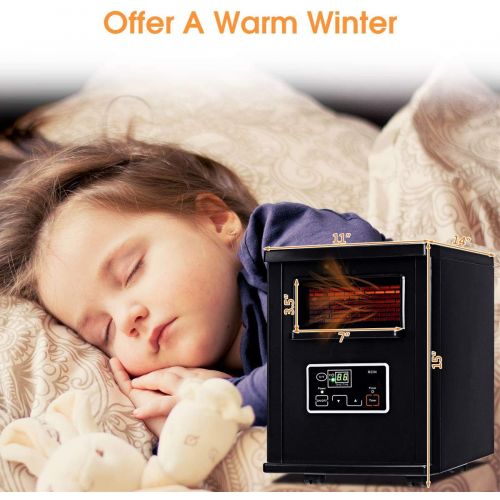 자이언텍스 Giantex Infrared Space Heater, 1500W Portable Quartz Mini Electric Heater with Digital Thermostat, Remote Control, Timer & Filter (Black, 11”x14”x15.2”)