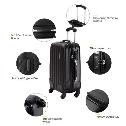 자이언텍스 Giantex Globalway 3 Pcs Luggage Set Bag Travel ABS Trolley Suitcase w/TSA Lock Black