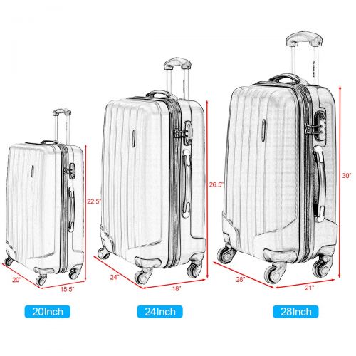 자이언텍스 Giantex Globalway 3 Pcs Luggage Set Bag Travel ABS Trolley Suitcase w/TSA Lock Black