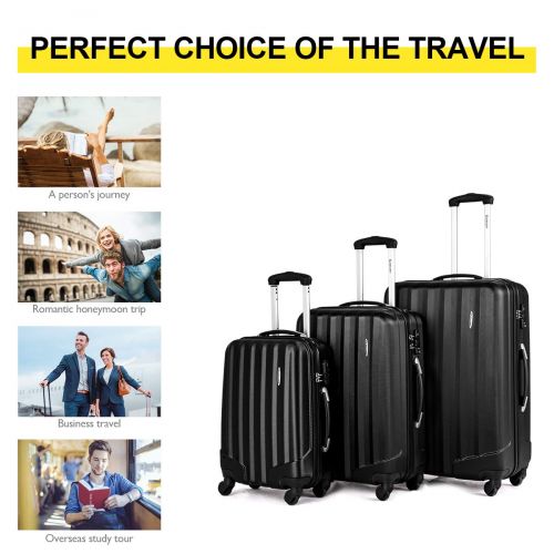 자이언텍스 Giantex Globalway 3 Pcs Luggage Set Bag Travel ABS Trolley Suitcase w/TSA Lock Black