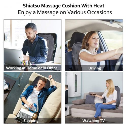 자이언텍스 Giantex Shiatsu Neck & Back Massager with Heat, Full Back Kneading Rolling Massage, Massage Chair Pad Seat Cushion to Relieve Muscle Pain for Back Shoulder and Neck, Home Office Ma