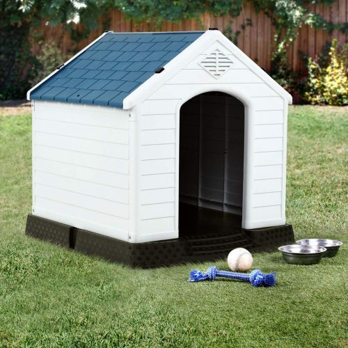 자이언텍스 Giantex Plastic Dog House Waterproof Ventilate Pet Kennel with Air Vents and Elevated Floor for Indoor Outdoor Use Pet Dog House