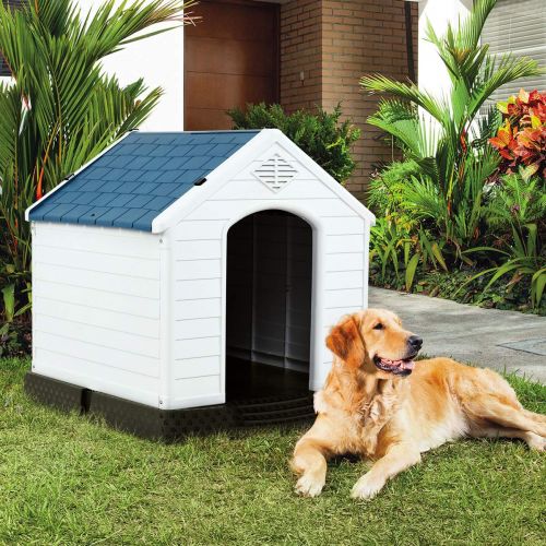 자이언텍스 Giantex Plastic Dog House Waterproof Ventilate Pet Kennel with Air Vents and Elevated Floor for Indoor Outdoor Use Pet Dog House