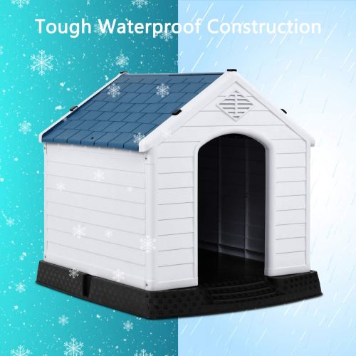 자이언텍스 Giantex Plastic Dog House Waterproof Ventilate Pet Kennel with Air Vents and Elevated Floor for Indoor Outdoor Use Pet Dog House