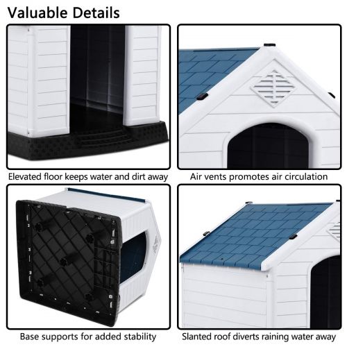 자이언텍스 Giantex Plastic Dog House Waterproof Ventilate Pet Kennel with Air Vents and Elevated Floor for Indoor Outdoor Use Pet Dog House