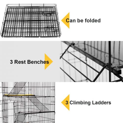 자이언텍스 Giantex Cat Playpen Cat Cage with 3 Climbing Ladders & 3 Rest Benches & Cushion