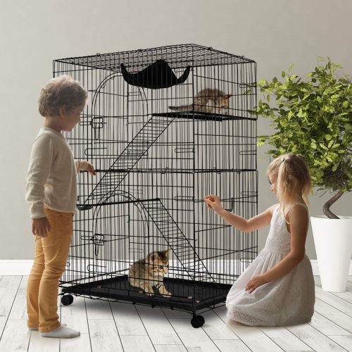 자이언텍스 Giantex Cat Playpen Cat Cage with 3 Climbing Ladders & 3 Rest Benches & Cushion