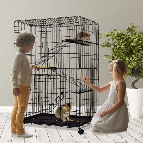 자이언텍스 Giantex Cat Playpen Cat Cage with 3 Climbing Ladders & 3 Rest Benches & Cushion