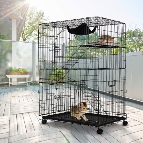 자이언텍스 Giantex Cat Playpen Cat Cage with 3 Climbing Ladders & 3 Rest Benches & Cushion