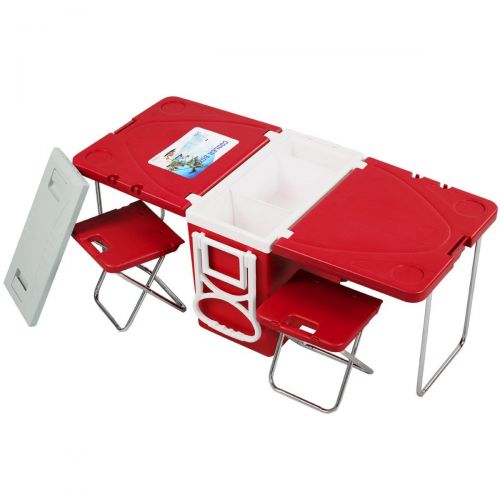 자이언텍스 Giantex New Multi Function Rolling Cooler Picnic Camping Outdoor w/ Table & 2 Chairs Red