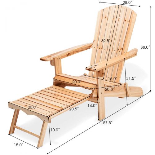 자이언텍스 Giantex Adirondack Chair Foldable with Pull-Out Footrest, Outdoor Modern of 100% Solid Wood for Patio Decor Lawn Garden Porch Balcony, Large Wooden Folding Adirondack Chairs