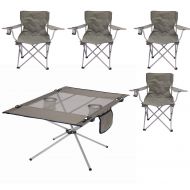 Giantex Ozark Trail Classic Folding Camp Chairs, Set of 4 Bundle with Ozark Trail High-Tension Travel Table