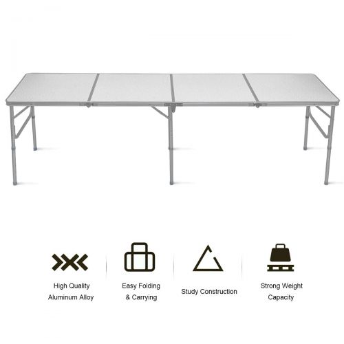 자이언텍스 Giantex 8FT Folding Portable Aluminum Table with Carrying Handle, Waterproof Anti-Slip Foot Design, Easy Setup for Indoor, Outdoor, Picnic, Party Camping