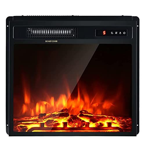 자이언텍스 Giantex 18 Electric Fireplace, Fireplace Inserts Electric Heater w/ Remote Control, Touch Screen, Overheating Protection, 5 Flame Settings, 750W-1500W Freestanding & Recessed Elect