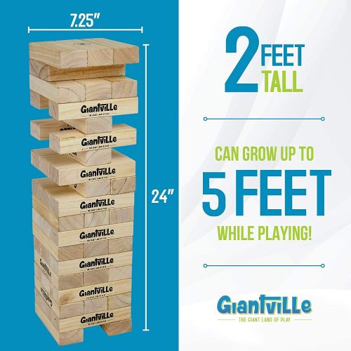  [아마존 핫딜]  [아마존핫딜]Giant Tumbling Timber Toy - Jumbo Wooden Blocks Floor Game for Kids and Adults, 56 Pieces, Premium Pine Wood, Carry Bag, Life Size, by Giantville - Grows to Over 5-feet While Playi