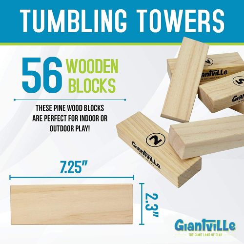  [아마존 핫딜]  [아마존핫딜]Giant Tumbling Timber Toy - Jumbo Wooden Blocks Floor Game for Kids and Adults, 56 Pieces, Premium Pine Wood, Carry Bag, Life Size, by Giantville - Grows to Over 5-feet While Playi
