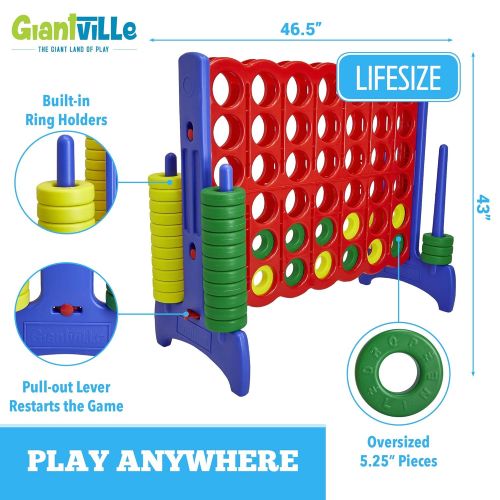  [아마존 핫딜]  [아마존핫딜]Giant 4 in a Row Connect Game  4 Feet Wide by 3.5 Feet Tall Oversized Floor Activity for Kids and Adults  Jumbo Sized for Outdoor and Indoor Play - by Giantville, Blue/Red