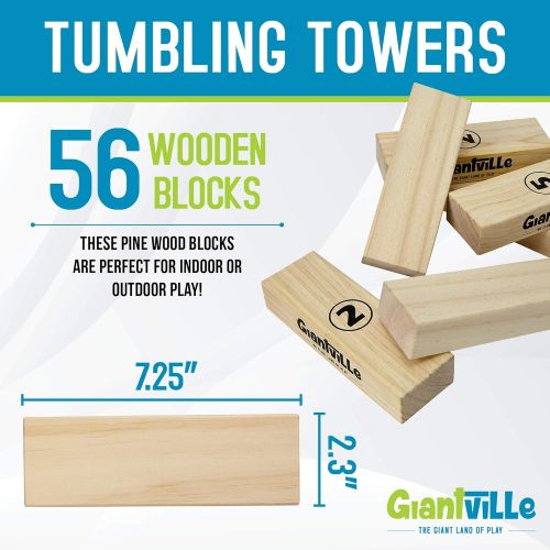  [아마존베스트]Giant Tumbling Timber Toy - Jumbo Wooden Blocks Floor Game for Kids and Adults, 56 Pieces, Premium Pine Wood, Carry Bag, Life Size, by Giantville - Grows to Over 5-feet While Playi