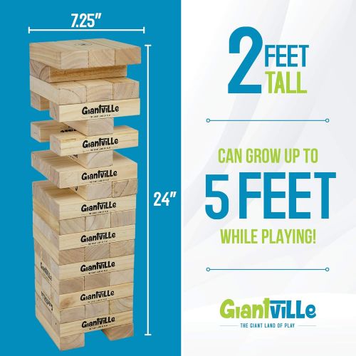  [아마존베스트]Giant Tumbling Timber Toy - Jumbo Wooden Blocks Floor Game for Kids and Adults, 56 Pieces, Premium Pine Wood, Carry Bag, Life Size, by Giantville - Grows to Over 5-feet While Playi