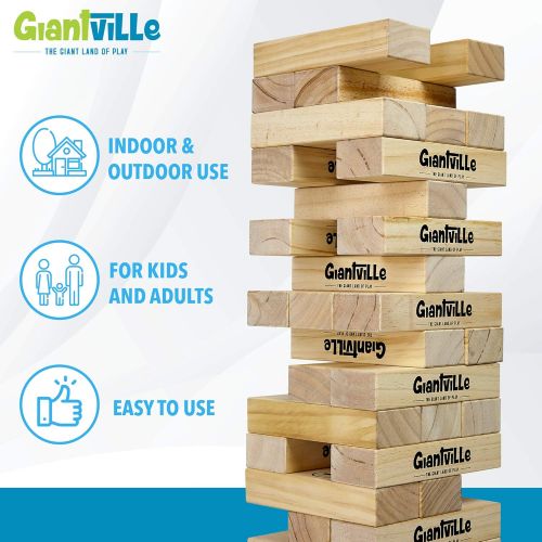  [아마존베스트]Giant Tumbling Timber Toy - Jumbo Wooden Blocks Floor Game for Kids and Adults, 56 Pieces, Premium Pine Wood, Carry Bag, Life Size, by Giantville - Grows to Over 5-feet While Playi