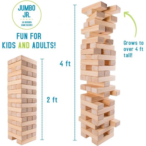  [아마존베스트]Giantville Giant Tumbling Timber Toy - Jumbo JR. Wooden Blocks Floor Game for Kids and Adults, 56 Pieces, Premium Pine Wood, Carry Bag - Grows to Over 4-feet While Playing, Life Size