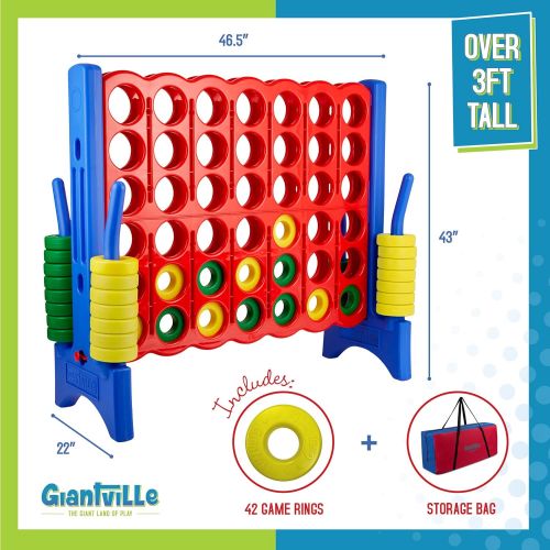  Giantville Giant 4 in a Row Connect Game + Storage Carry Bag - 4-Feet Wide X 3.5-Feet Tall - Oversized Jumbo Sized Entertainment for Outdoor/Indoor Play for Kids & Adults - Durable Waterproof