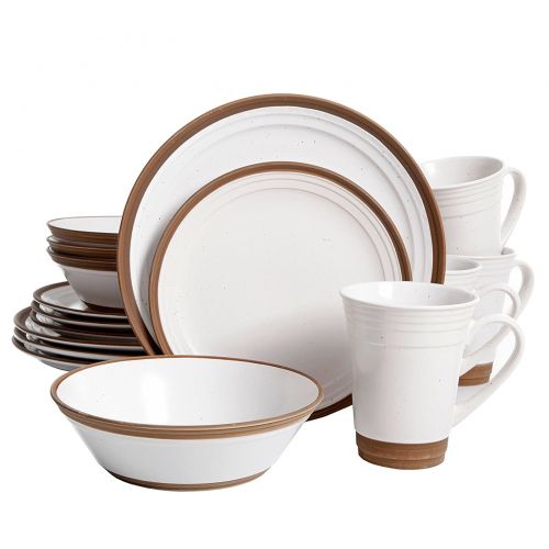  Gibson Elite Brynn 16 Piece Dinnerware Set, White - Featuring Unglazed Edges